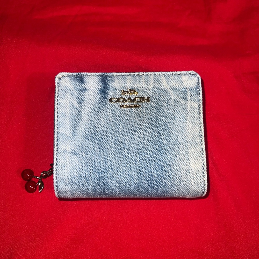 Coach Loved Denim Wallet with Cherry Charm